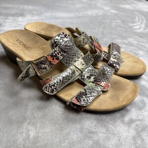 Vionic Radia Women’s Size 12 Snakeskin Triple Strap Slide Wedge Sandals